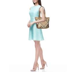Burberry Metallic Shimmer Nova Check Canvas and Leather Byron Tote