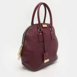 Burberry Burgundy Embossed Leather Medium Orchard Bowler Bag