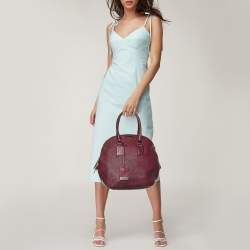 Burberry Burgundy Embossed Leather Medium Orchard Bowler Bag