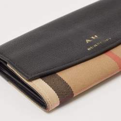 Burberry Beige/Black House Check Canvas and Leather Flap Continental Wallet