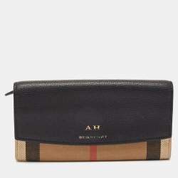 Burberry Beige/Black House Check Canvas and Leather Flap Continental Wallet