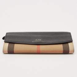 Burberry Beige/Black House Check Canvas and Leather Flap Continental Wallet