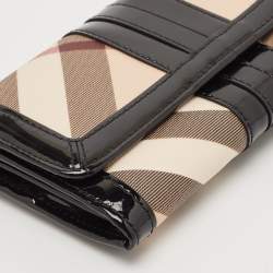 Burberry Black Novacheck Coated Canvas and Patent Leather Penrose Continental Wallet 