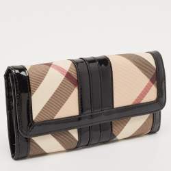 Burberry Black Novacheck Coated Canvas and Patent Leather Penrose Continental Wallet 