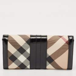 Burberry Black Novacheck Coated Canvas and Patent Leather Penrose Continental Wallet 