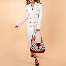 Burberry Beige/Burgundy Nova Check PVC and Patent Leather Brooke Hobo