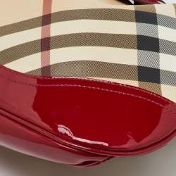 Burberry Beige/Burgundy Nova Check PVC and Patent Leather Brooke Hobo