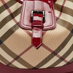 Burberry Beige/Burgundy Nova Check PVC and Patent Leather Brooke Hobo