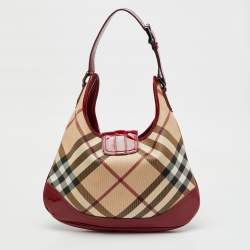 Burberry Beige/Burgundy Nova Check PVC and Patent Leather Brooke Hobo