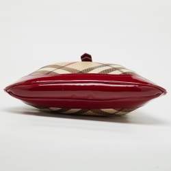 Burberry Beige/Burgundy Nova Check PVC and Patent Leather Brooke Hobo