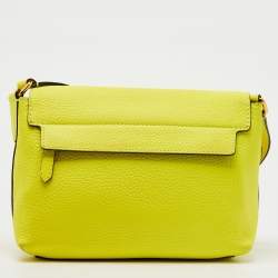 Pre Owned Burberry Neon Yellow Leather Small Burleigh Shoulder Bag