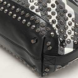 Burberry Grey/Black  Beat Check Nylon and Patent Leather Studded Hobo