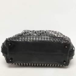 Burberry Grey/Black  Beat Check Nylon and Patent Leather Studded Hobo