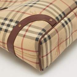 Burberry Brown/Beige Haymarket Check Coated Canvas and Leather Studded Tote