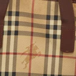 Burberry Brown/Beige Haymarket Check Coated Canvas and Leather Studded Tote
