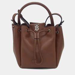 Burberry Brown Leather Monogram Motif Leather Bucket Bag
