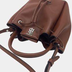 Burberry Brown Leather Monogram Motif Leather Bucket Bag