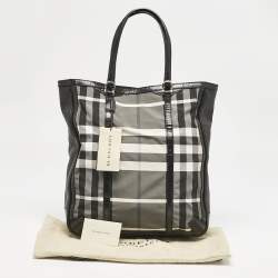 Burberry Black/Charcoal Check Nylon Medium Marlow Tote