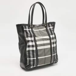 Burberry Black/Charcoal Check Nylon Medium Marlow Tote