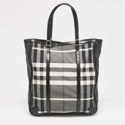 Burberry Black/Charcoal Check Nylon Medium Marlow Tote