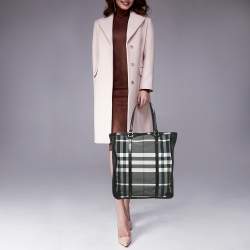 Burberry Black/Charcoal Check Nylon Medium Marlow Tote