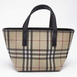 Pre Owned Burberry Black/Beige House Check PVC Mini Tote