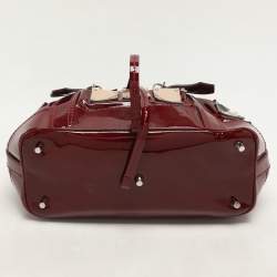 Burberry Red Nova Check Canvas and Patent Leather Small Warrior Armor Hobo
