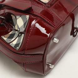 Burberry Red Nova Check Canvas and Patent Leather Small Warrior Armor Hobo