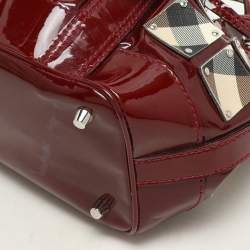 Burberry Red Nova Check Canvas and Patent Leather Small Warrior Armor Hobo