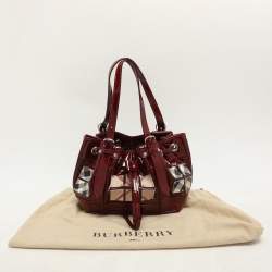 Burberry Red Nova Check Canvas and Patent Leather Small Warrior Armor Hobo
