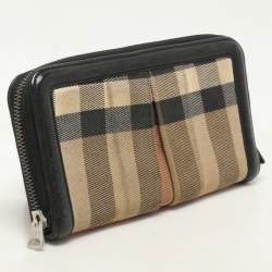 Burberry Beige/Black House Check Canvas and Leather Continental Wallet
