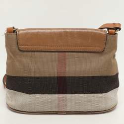 Burberry Beige Mega Check Canvas and Leather Small Gowan Messenger Saddle Bag