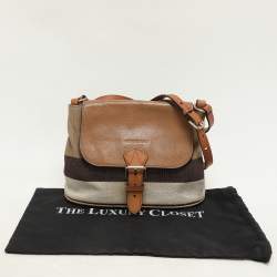 Burberry Beige Mega Check Canvas and Leather Small Gowan Messenger Saddle Bag