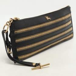 Burberry Black Leather Zip Detail Wristlet Clutch