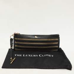 Burberry Black Leather Zip Detail Wristlet Clutch