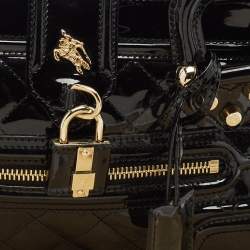 Burberry Black Quilted Patent Leather Mini Manor Tote