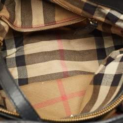 Burberry Black Leather and House Check Fabric Medium Banner Tote
