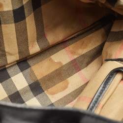 Burberry Black Leather and House Check Fabric Medium Banner Tote