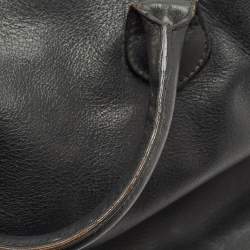Burberry Black Leather and House Check Fabric Medium Banner Tote