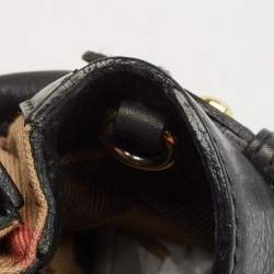 Burberry Black Leather and House Check Fabric Medium Banner Tote