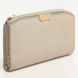 Burberry Cream Leather Zip Around Bifold Wallet