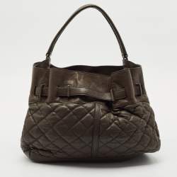 Burberry Olive Green Quilted Leather Medium Enmore Hobo