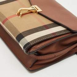 Burberry Brown House Check Canvas and Leather Small Macken Crossbody Bag