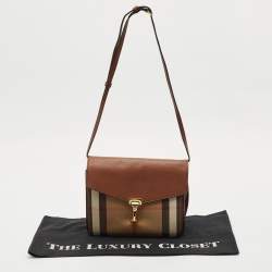 Burberry Brown House Check Canvas and Leather Small Macken Crossbody Bag