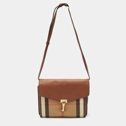 Burberry Brown House Check Canvas and Leather Small Macken Crossbody Bag