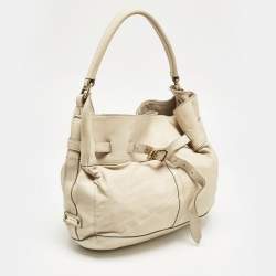 Burberry Cream Leather Belted Hobo