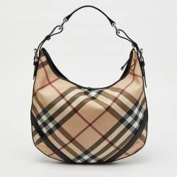 Burberry Beige/Black Supernova Check PVC and Patent Leather Larkin Hobo