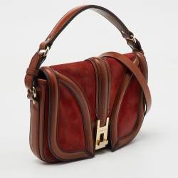 Burberry Brown Suede and Leather Brickfield Flap Crossbody Bag