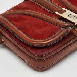 Burberry Brown Suede and Leather Brickfield Flap Crossbody Bag