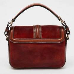 Burberry Brown Suede and Leather Brickfield Flap Crossbody Bag